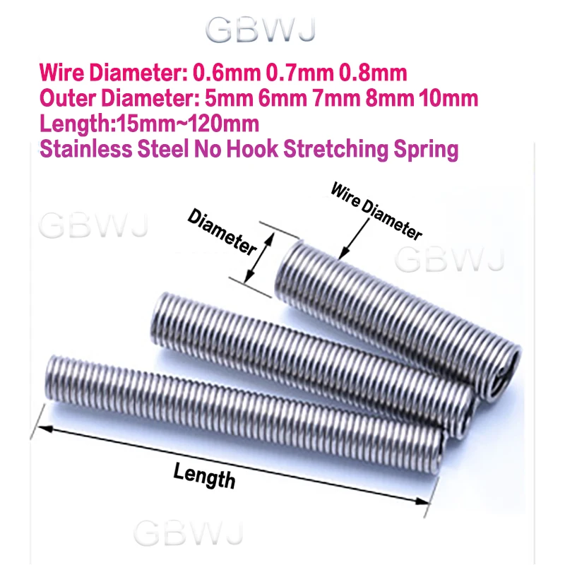 

0.6mm 0.7mm 0.8mm No Hook Tension Spring 304 Stainless Steel No Hook Stretching Spring O D 5mm 6mm 7mm 8mm 10mm