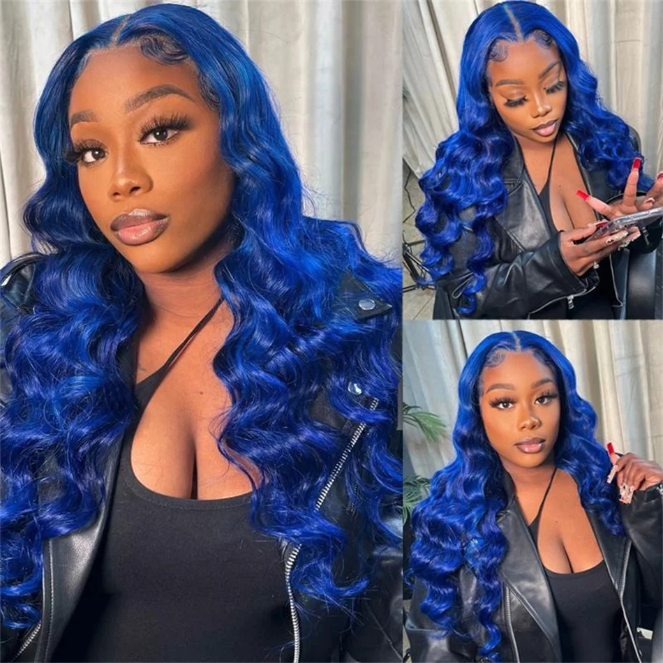 Sapphire Blue Lace Front Wig Colored Human Hair Wigs For Women Brazilian Body Wave 13x4 Transparent Lace Frontal Wig Pre Plucked