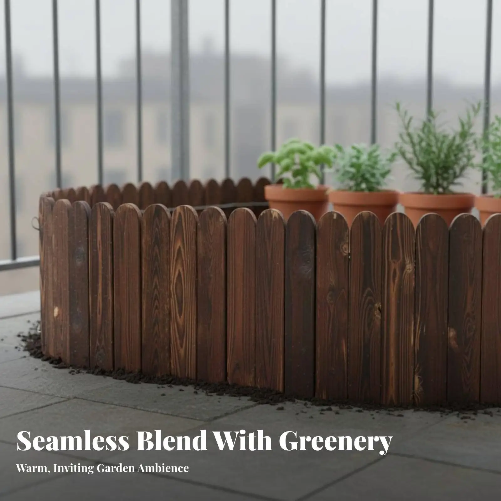 Carbonized Pine Wood Fence Panel for Garden Border Edging Outdoor Pathway Decorative Barrier
