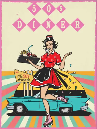 Metal plaque vintage retro style 50s Diner, Waitress, Car Classic tin door sign