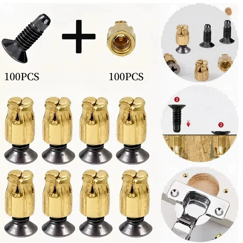 100 Sets Hinge Repair Inserts, Reusable Fastener Inserts For Cabinet&Furniture Door Fix, Solid Wood Door Plate Reinforcement Kit