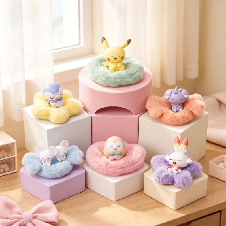 Genuine Pokemon Sweet Dream Break Blind Box Figure, HOLLY BOX Kawaii Mini Figurine with Fluffy Flower Base, Desktop Collectible