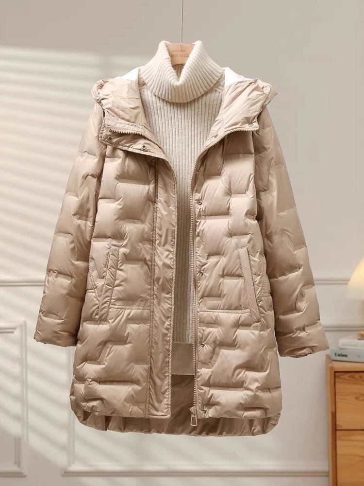 Autunno Inverno Piumino 2025 Nuovo di Alta Qualità Leggero Parka Donne Coreano Con Cappuccio Allentato 90% Anatra Bianca Piumino Cappotto Outwear