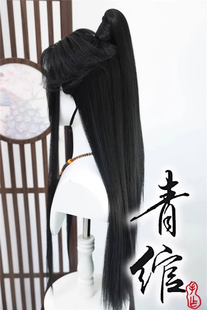 Styled Mo Ran Cosplay Wigs Black with High Ponytail Cosplay Moran Antiquity Halloween Cosplay Prop Wig For Women Men + Wig Cap