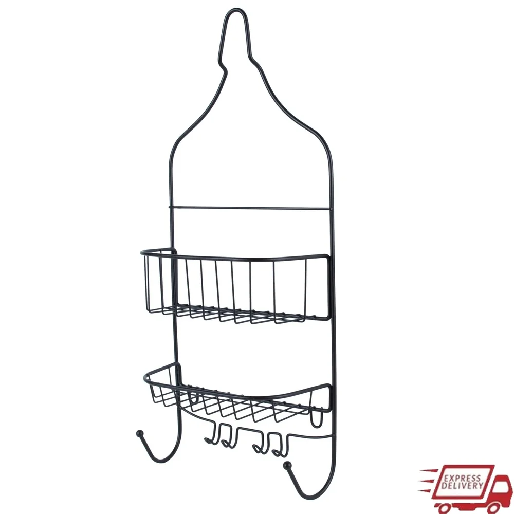 

Rust Resistant 2 Tier Bronze Shower Caddy with Hooks Suction Cups and Silicone Stoppers Bathroom Storage Accessories