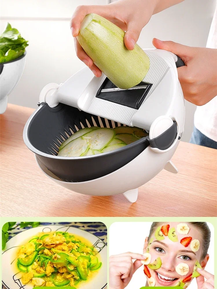 9 in 1 Multifunctional Vegetable Slicer Cutter with Drain Basket Household Potato Chip Slicer Radish Grater Chopper Kitchen Tool