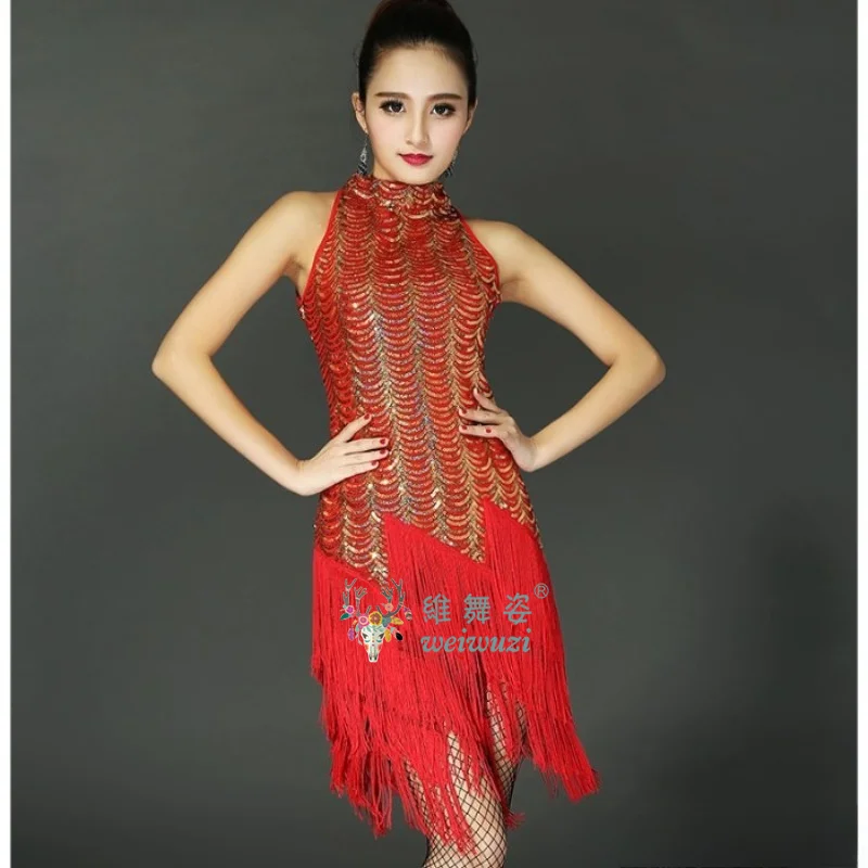 Lateinamerikanisches Tanzkleid für Damen, Sexy Fransen-Pailletten-Kleid für Salsa, Ballroom, Tango, Cha Cha, Rumba, Samba, Rave-Outfits, Tanzbekleidung – Detail 5
