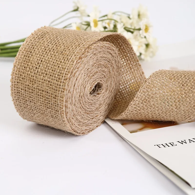 Ruban en Toile de Jute Naturelle pour Décoration de Mariage et de Noël, Rouleau de 5m, Bricolage Artisanal, Emballage Cadeau