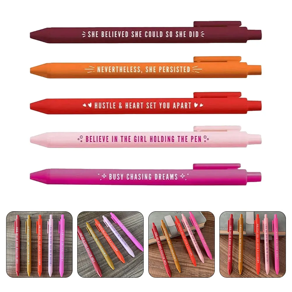 

5pcs Motivational Ballpoint For Women Smooth Writing Journaling Office Work Gel Pen Set Funny Decorative Pens For Girls Positive