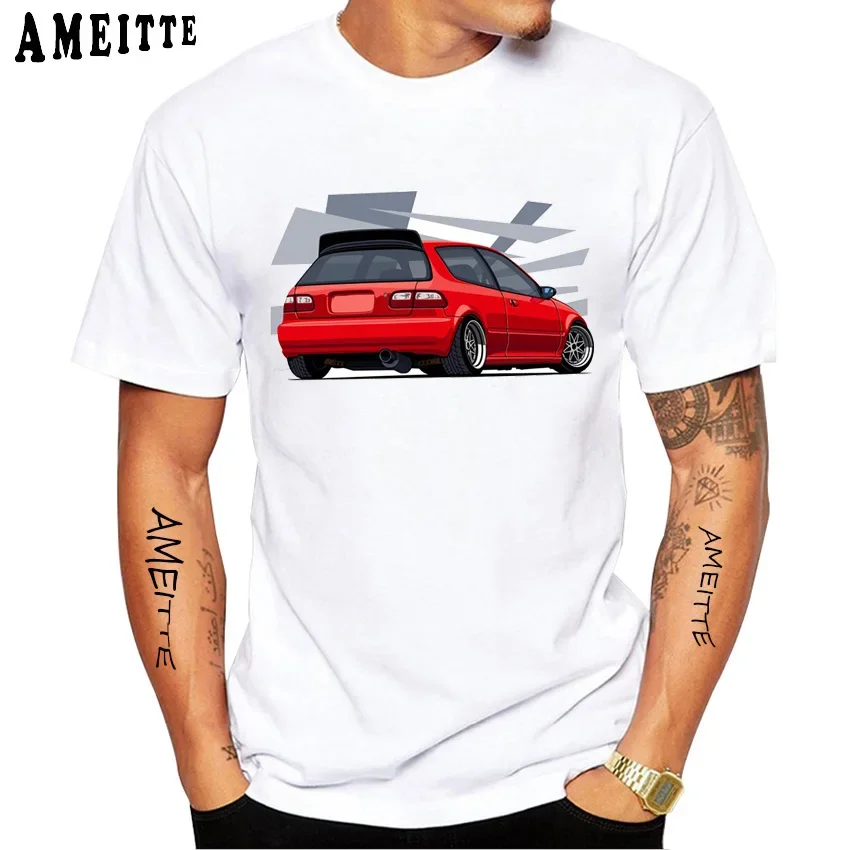 New Summer Men Short Sleeve Harajuku Type R Civic EG Car Sport T-Shirt Hip Hop Boy Casual Tops Hipster Cool Mans White Tees