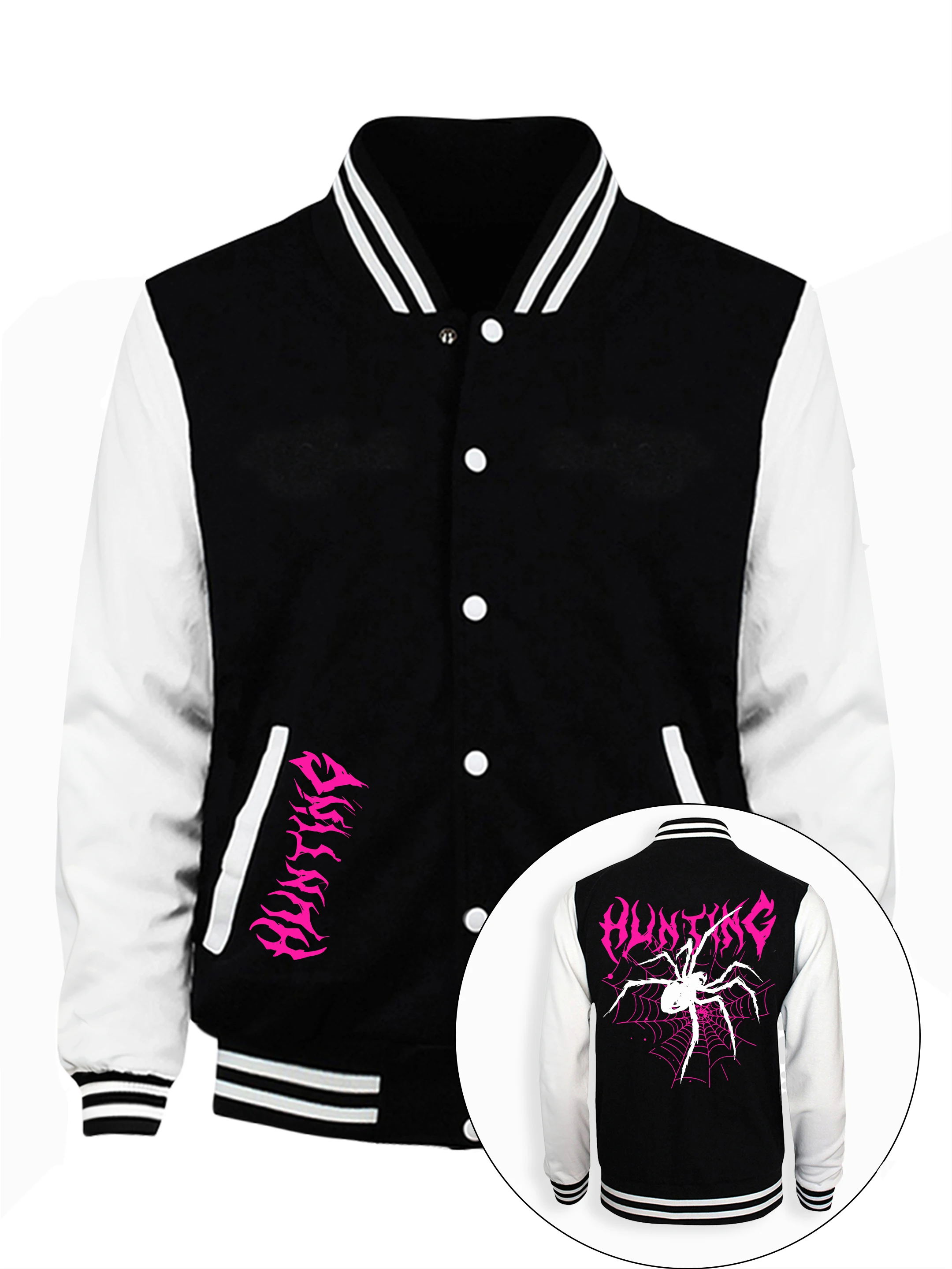 العناكب نسج شبكات مثالية يطبع سترات البيسبول الرجال الصوف فضفاض الشارع الشهير موضة اللون جيرسي موضة ملابس كاجوال رجل #1