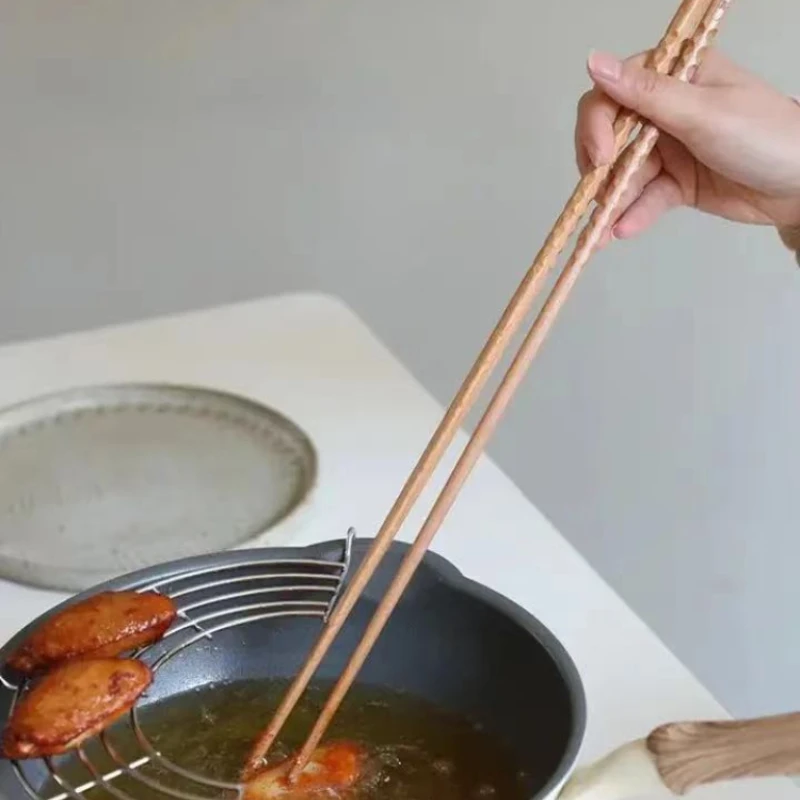 D9 Japanese Extra Long Wooden Chinese Chopsticks Polished Beech Wood Fried Food Noodle Japanese Chopsticks Kitchen Cooking Tool