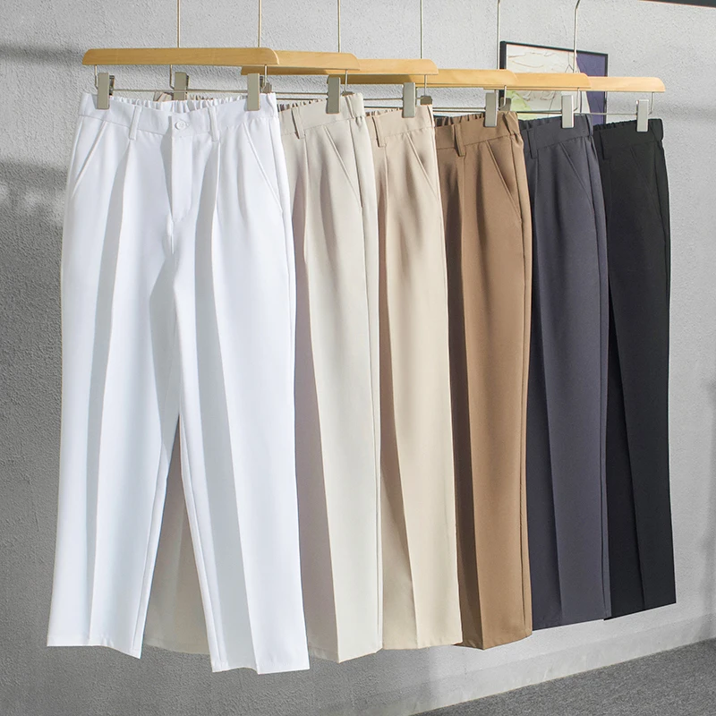 

Japanese Spring Summer Casual Trousers High Quality Fashion Elastic Waist Wide Leg Straight Trousers Office Suit Pants A259