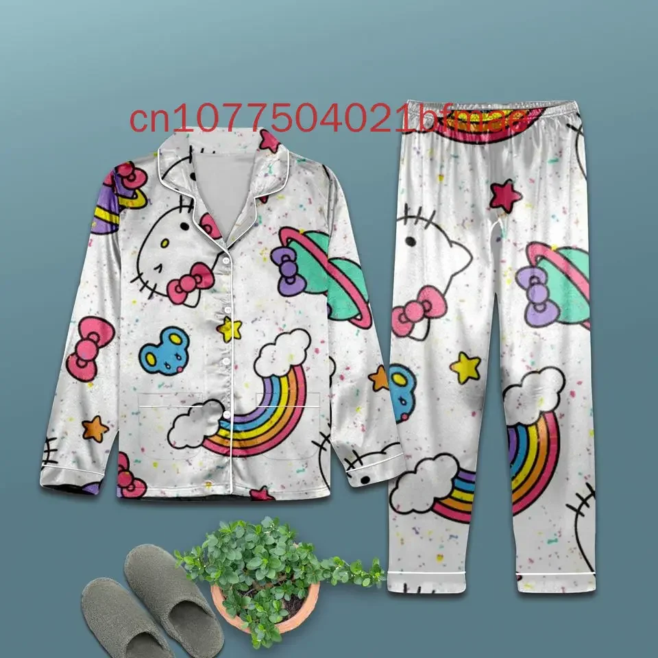 2024 Spring And Fall New Hello Kitty Pajamas Set Disney Women's Casual Shirt Long Sleeved Pajamas