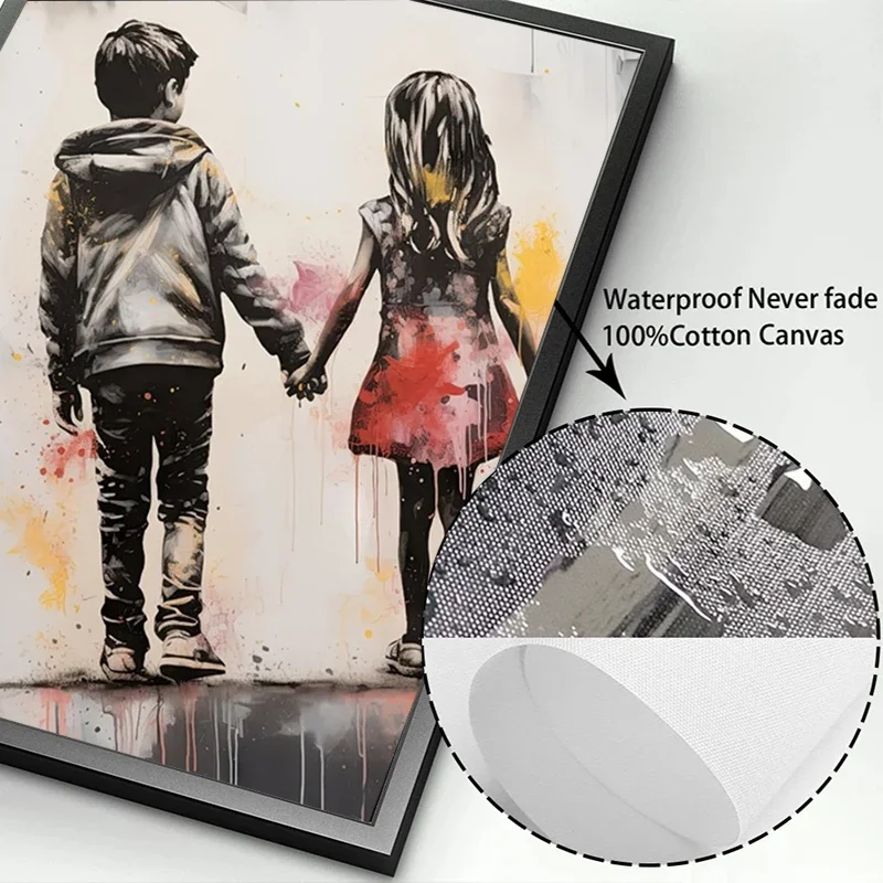 جديد بانكسي الفن فتاة صغيرة وصبي زوجين الملاك الحب الكتابة على الجدران الملصقات Canva يطبع لطيف الشارع صور فنية للجدران للديكور المنزل #6