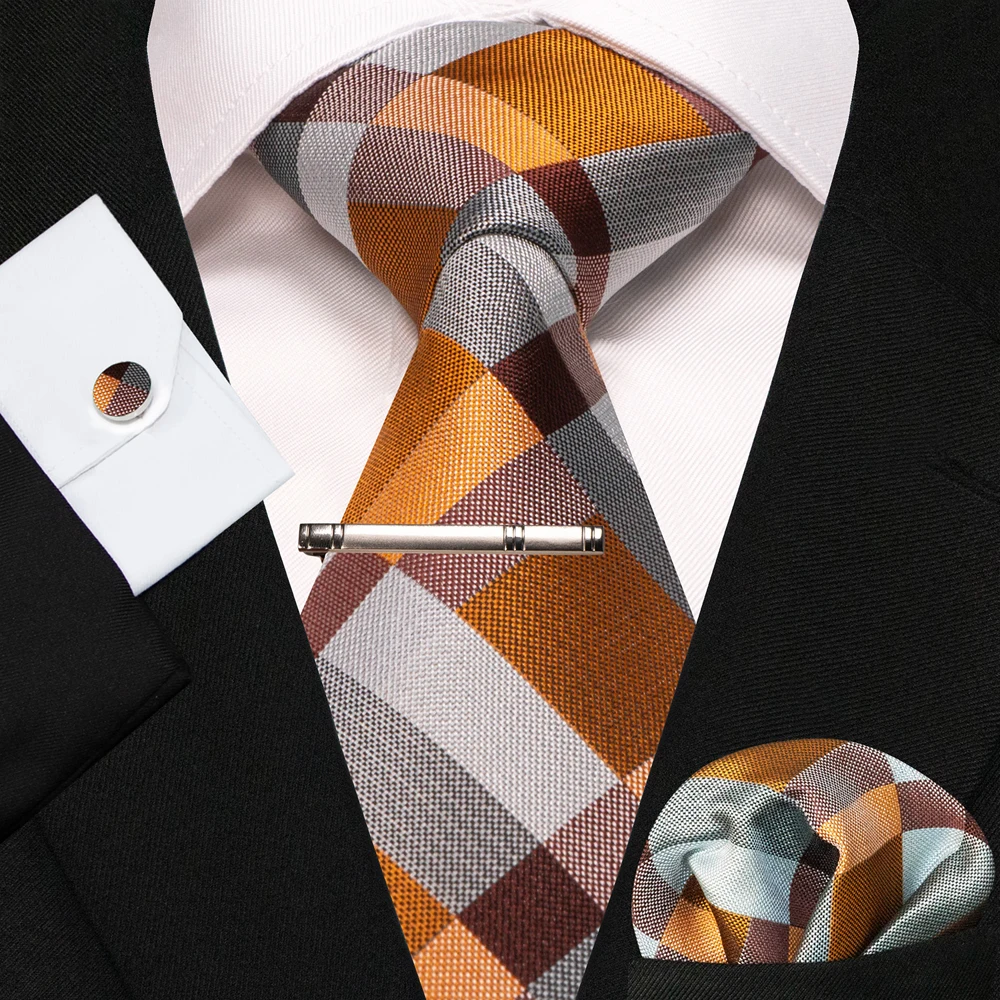 8cm Seidenkrawatten für Herren, grün-schwarze Krawatten, kariert, gestreift, Krawatten-Set mit Einstecktuch, Manschettenknöpfen und Krawattenklammern, für Hochzeit, Business, Party. – Detail 31