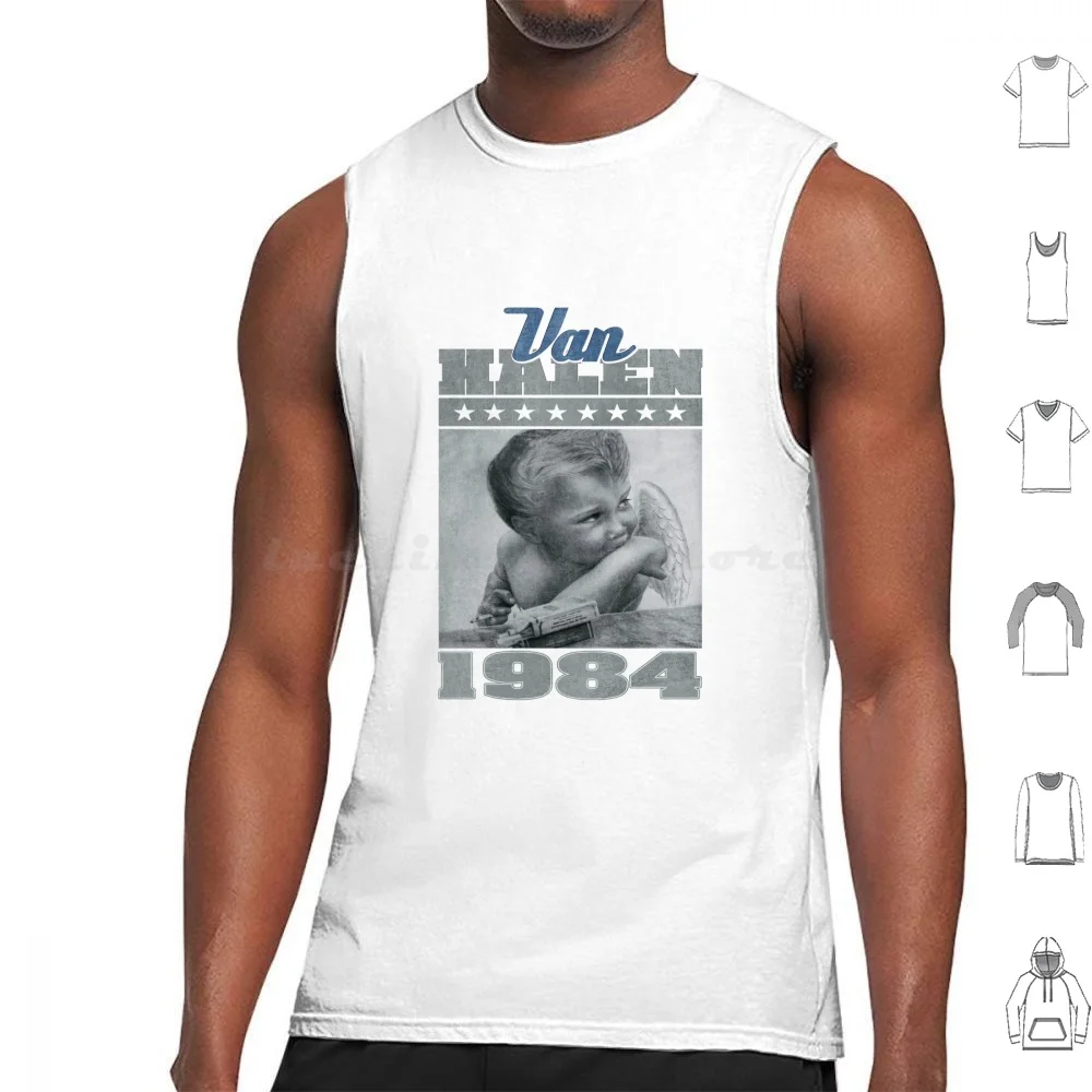 Éddíe Ván Hálén 1984 Tour Of The World Graphic Tank Tops Print Cotton Éddíe Ván Hálén 1984 Tour Of The World Graphic