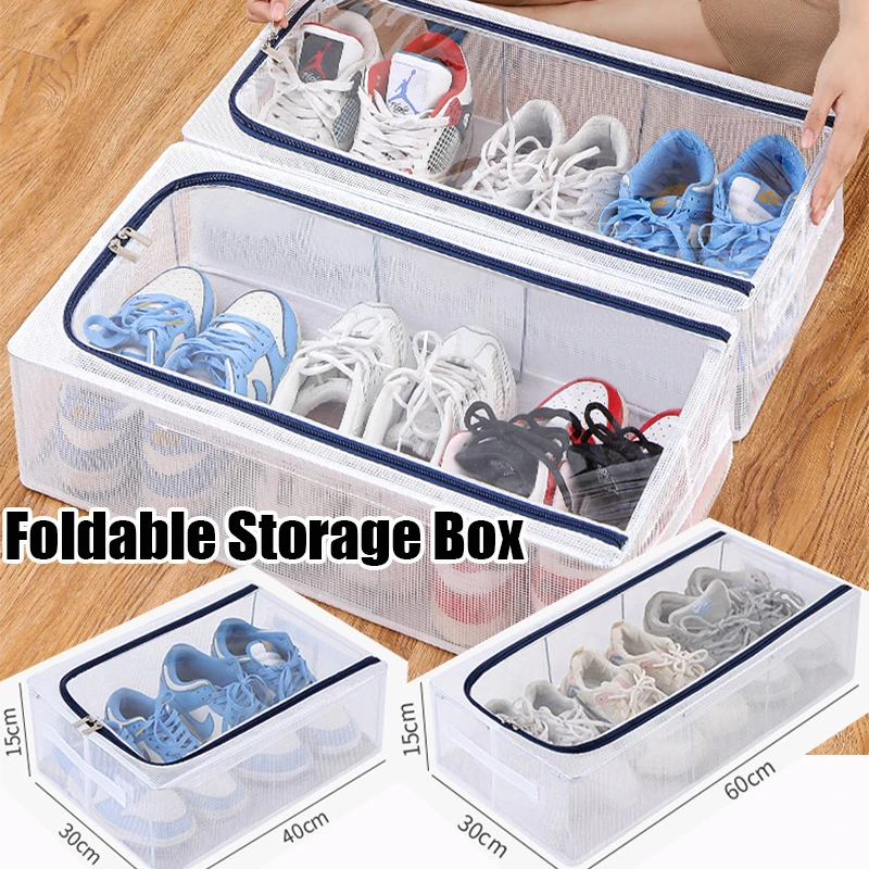 

Foldable Dustproof Storage Box,Installation-free Stackable PVC Shoerack for Underbed Wardrobe,Household Clothes Organizer Boxes