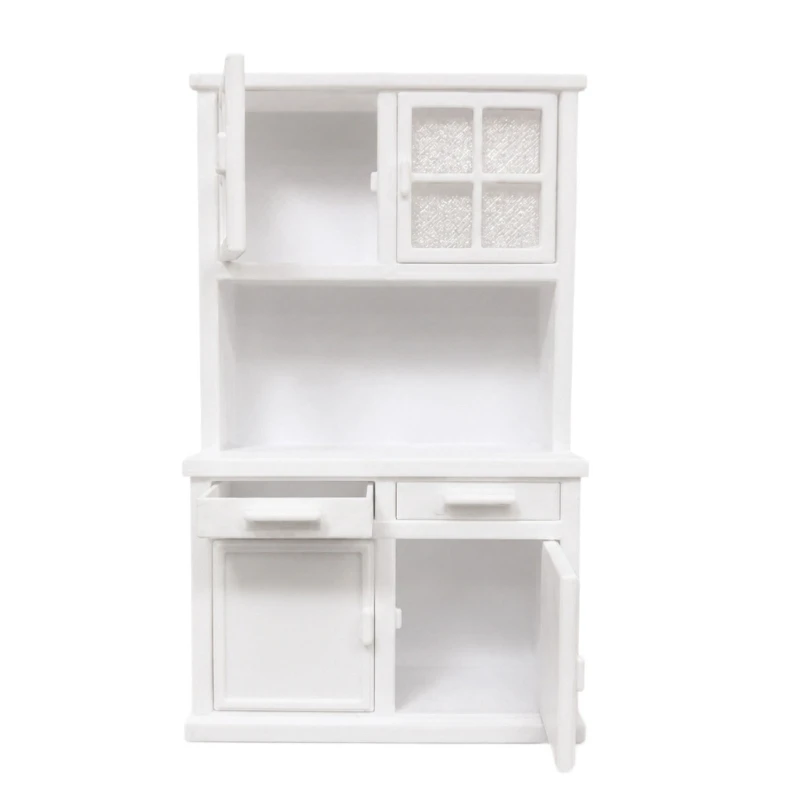 Mini Kitchen Storage Cabinet 1:12 Scale White Plastic Furniture for Pretend Play Layout, Bakery Display, and Mini Prop 15UB