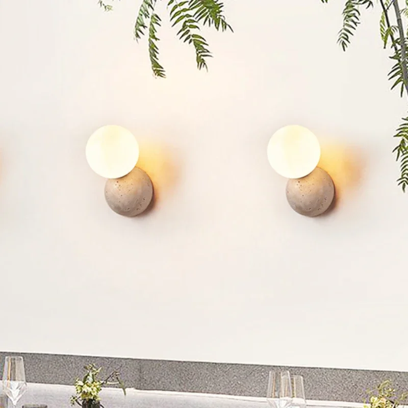 Cream Style Led Wall Lamp Cave Stone Wall Small Light Bedroom Bedside Creative Nordic Living Room TV Background Lighting Round