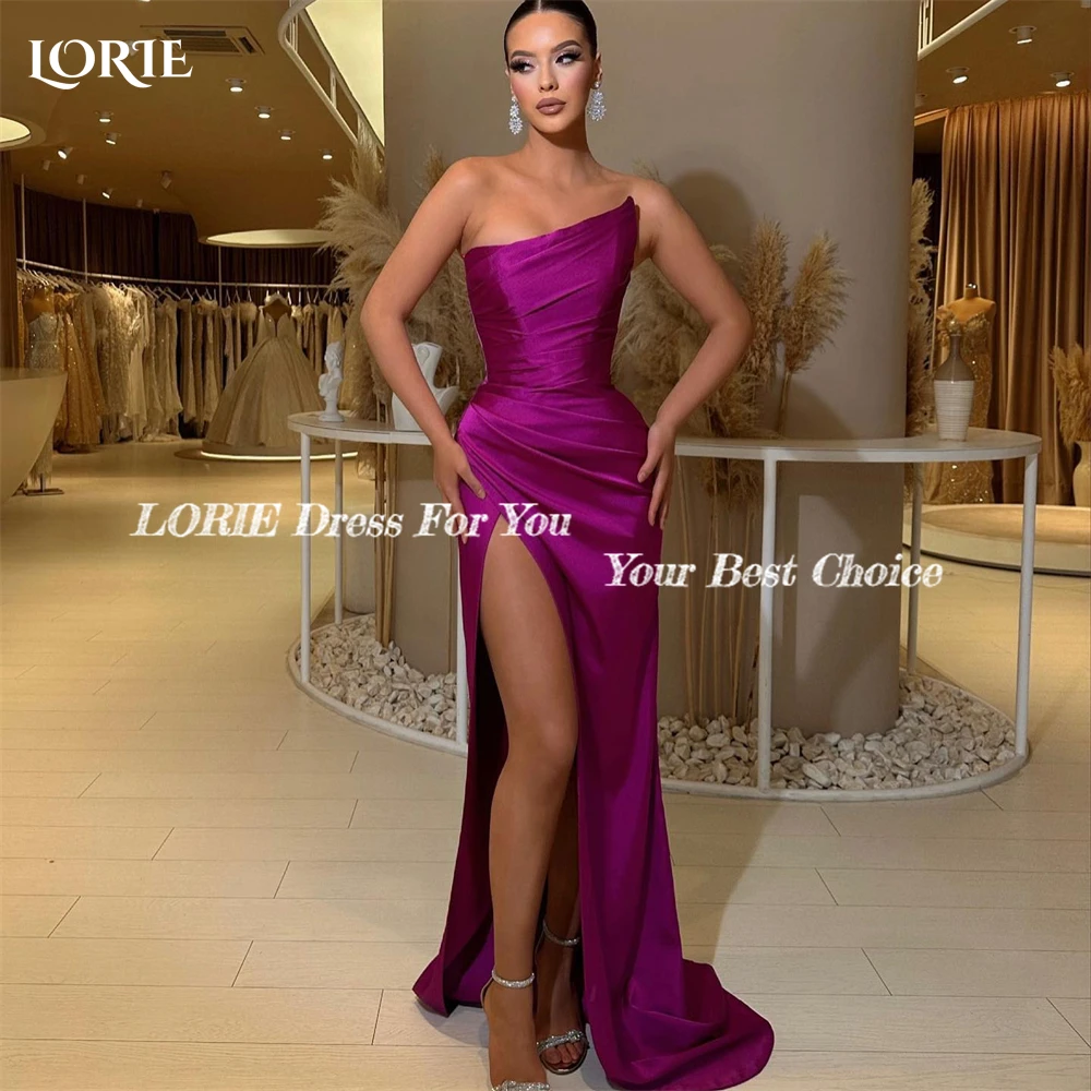 LORIE Dark Magenta Mermaid Evening Dresses Irregular Neckline Off Shoulder Sexy High Side Slit Prom Dress Bridesmaid Party Gowns