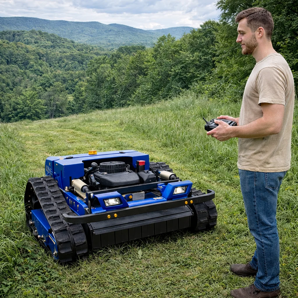 

Новая самоходная газонокосилка для склонов с дистанционным управлением – промышленное оборудование для любых типов местности, цена от китайского производителя