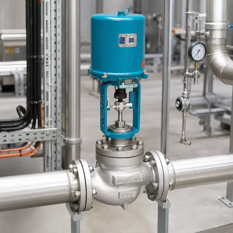 CF8 Stainless Steel Electric Control Valve Globe Type DN100 PN16 Industrial Process Flow Regulation OEM