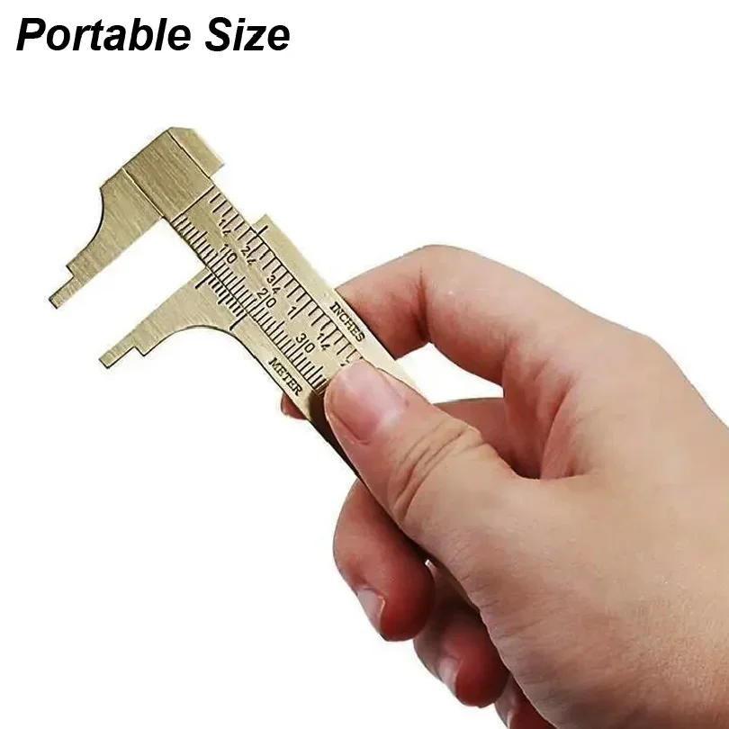 1pc Brass Vernier Caliper, Mini Precision Measuring Tool with Metric & Imperial Scale, Pocket Size Slide Gauge for DIY