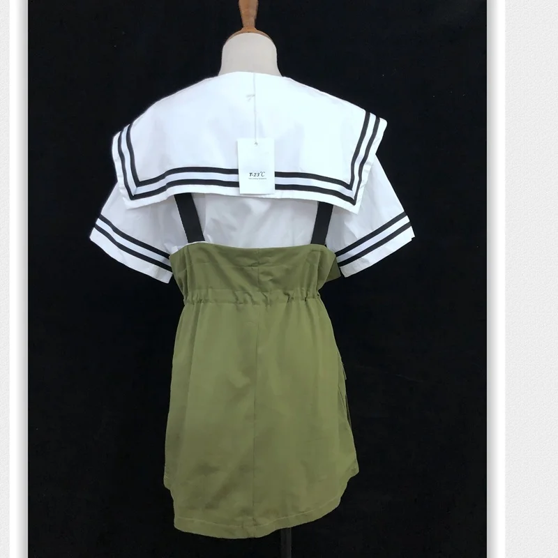 Japanese School Uniform Suspender Skirt Student Navy Costume Cute Women JK Suit Sailor Blouse Pleated Skirt Set