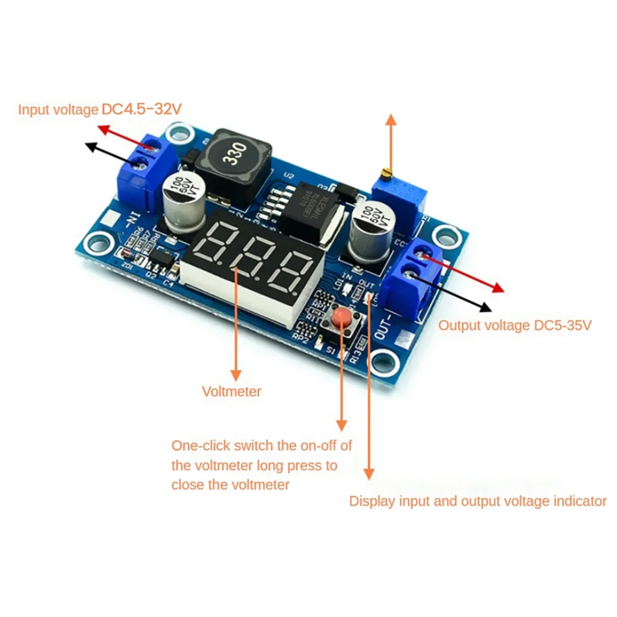 XL6009 4A DC-DC Booster Module 4.5-32V to 5-35V Adjustable Power Supply Module Low Ripple Step-Up Module