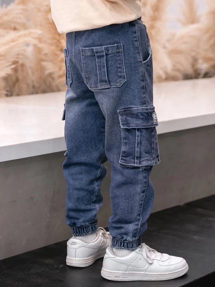 Boys Denim Pants Elastic Waist Trousers Spring Autumn Pocket Jeans Teenager Kids Boys Fashion Sports Casual Clothes 2-12 Years 2 Boys Denim Pants Elastic Waist Trousers Spring Autumn Pocket Jeans Teenager Kids Boys Fashion Sports Casual Clothes 2-12 Years 2