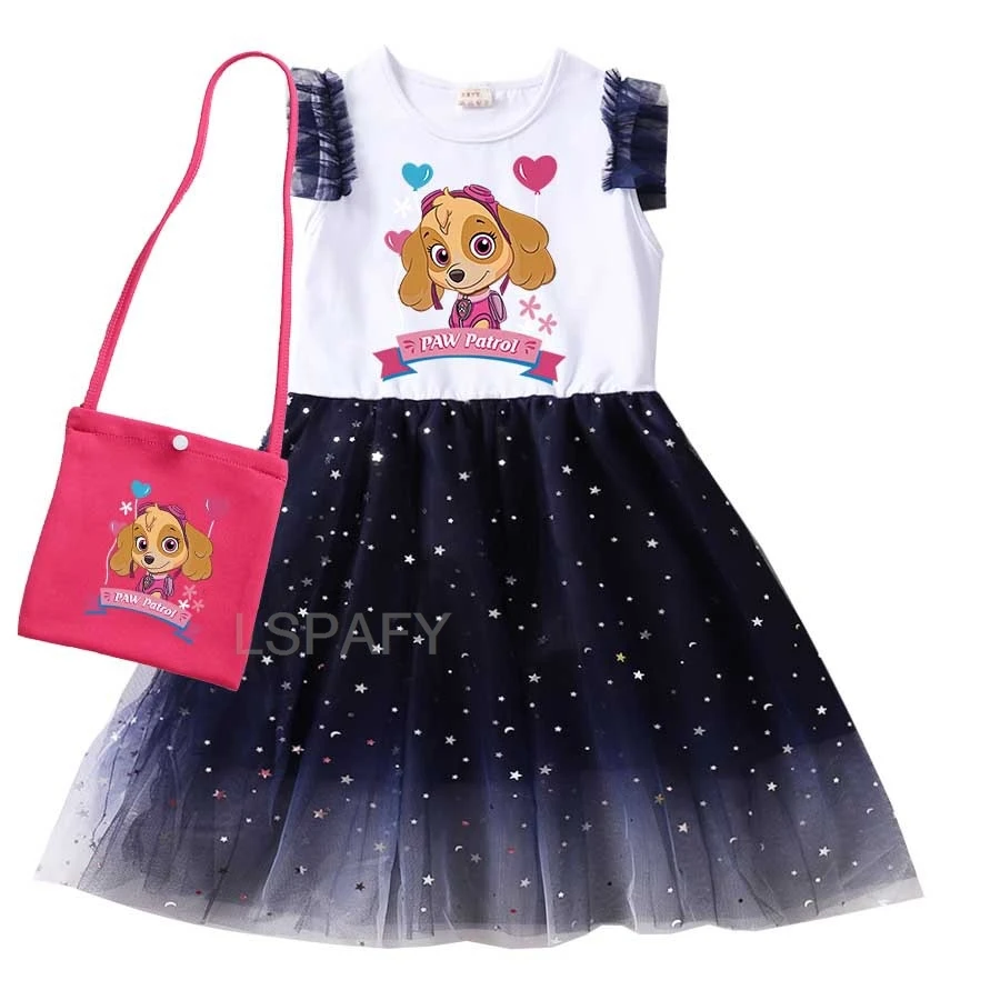 New Summer Girls Dress Cotton Cartoon Paw Patrol Splicing Princess Dresses For 1-8 Years Baby Girls Birthday Clothes