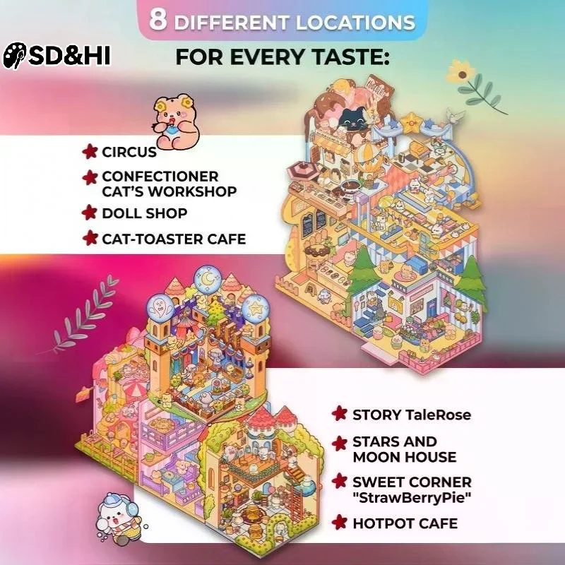 3D Microscopic Scene Sticker Books With Cute Cartoon Patterns Various Simulation