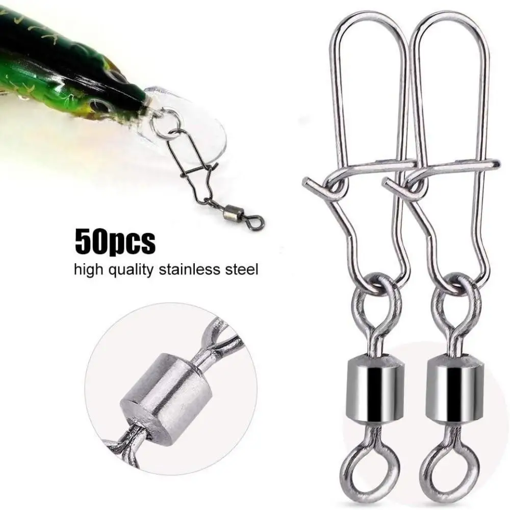 50pcs Set 4#/6#/8#/10#/12# Stainless Steel Fishing Swivel Connector Pins with Bearings Fishing Accessories