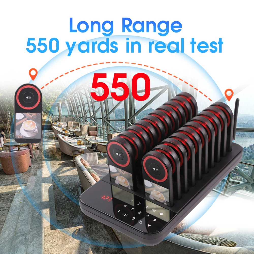 Wireless Restaurant Pager System Guest Calling System Waterproof Food Pager with Mute Key for Cafe Dessert Shop Food Truck