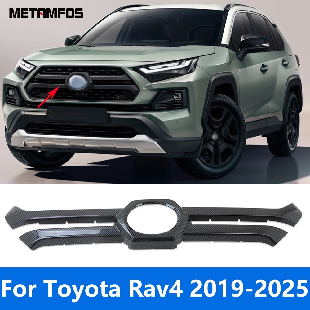 

For Toyota Rav4 Rav 4 Adventure 2019-2023 2024 2025 Carbon Fiber Front Center Grille Racing Grill Trim Accessories Car Styling