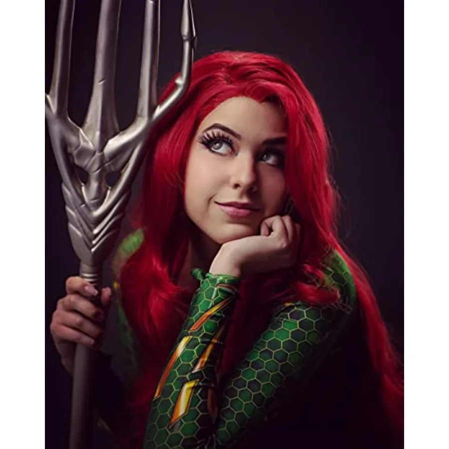 شعر مستعار صناعي طويل مموج بدانتيل أمامي أحمر للنساء مع خط شعر طبيعي مثالي للحفلات التنكرية ومناسبات الهالوين #3