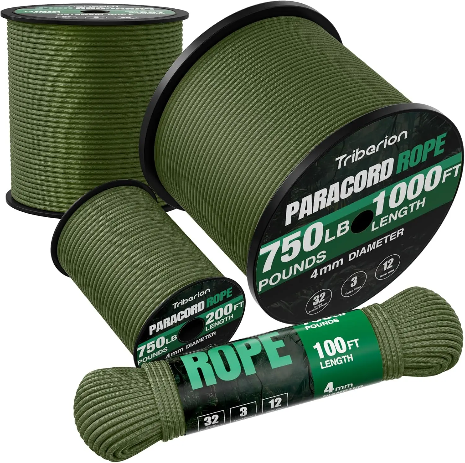 

750lb Paracord Rope 1000ft/500ft/200ft/100ft 5/32" 4mm 12-Strand Heavy Duty for Camping, Survival, DIY Crafts