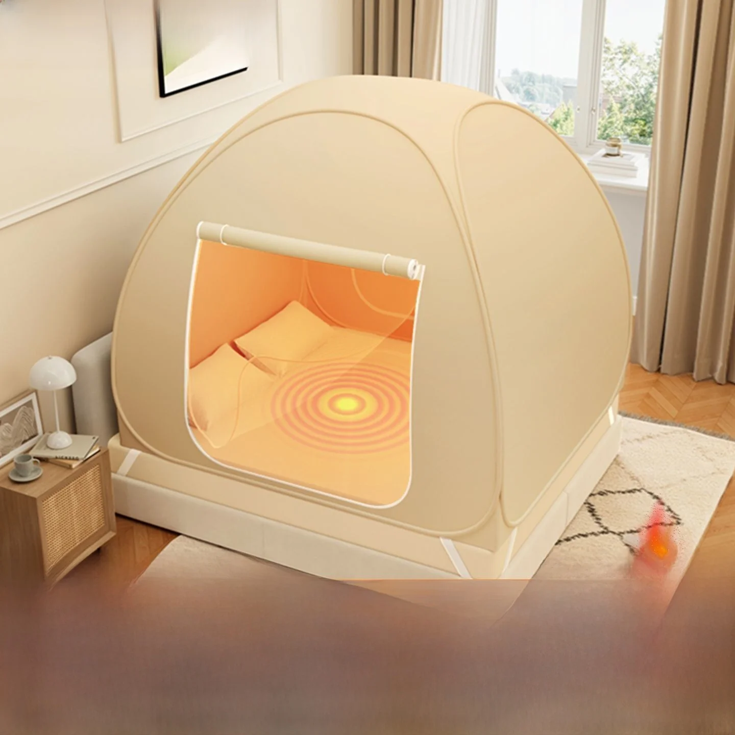 

Winter Warm Non-Install Mosquito Net Privacy Shield Light Blocking Indoor Yurt Style Bedding Curtain for Home All Seasons