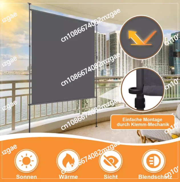 Manual Retractable Vertical Rolling Patio Sun Shade for Outdoor Window, Exterior Clamp-On Balcony Awning and Sun Screen