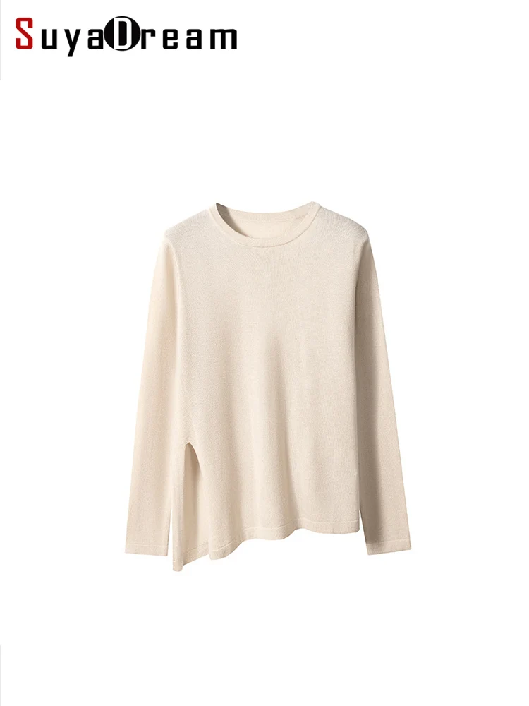 

SuyaDream, Woman Pullovers, Round Neck, Wool Blend, Loose Fitting Chic Sweaters, 2023 Fall Winter Soft Warm Top, Camel, Beige