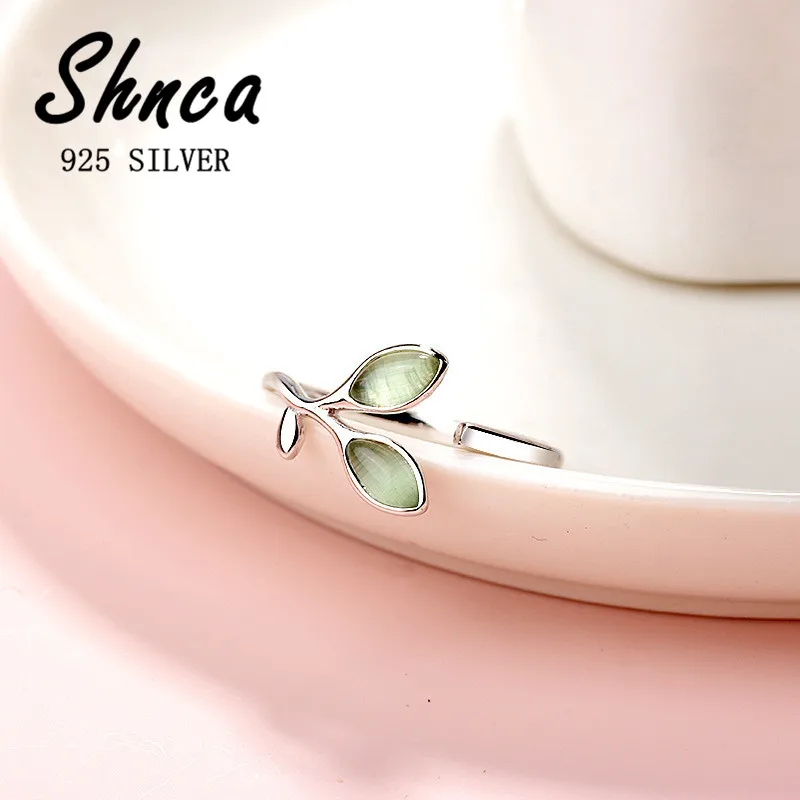 Art Fashion Original 925 Sterling Silver Opal Leaves Open Rings For Women Girl Accessories XR004