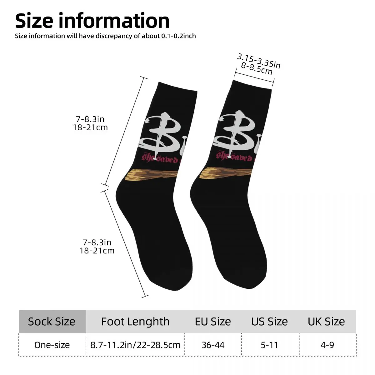 Skarpety męskie Vintage Harajuku Buffy the Vampire Slayer Hip Hop Seamless Crew Sock Gift Printed official-website tops fugees