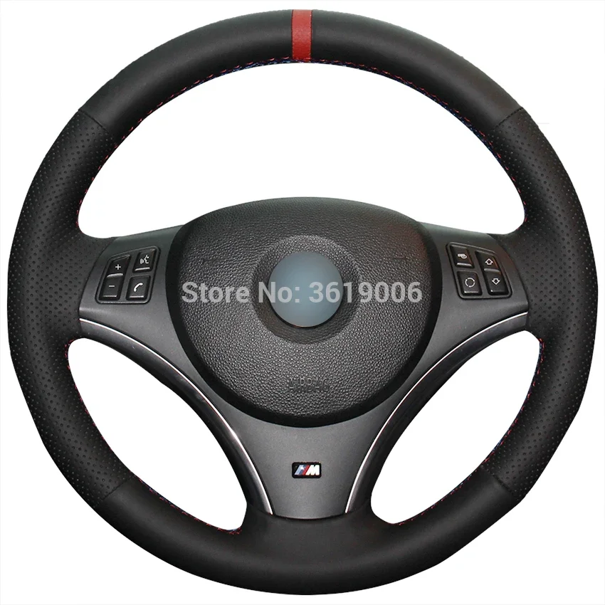 For BMW E90 325i 330i 335i Hand-stitched Anti-Slip Black Leather Red Blue Thread DIY Steering Wheel Cover