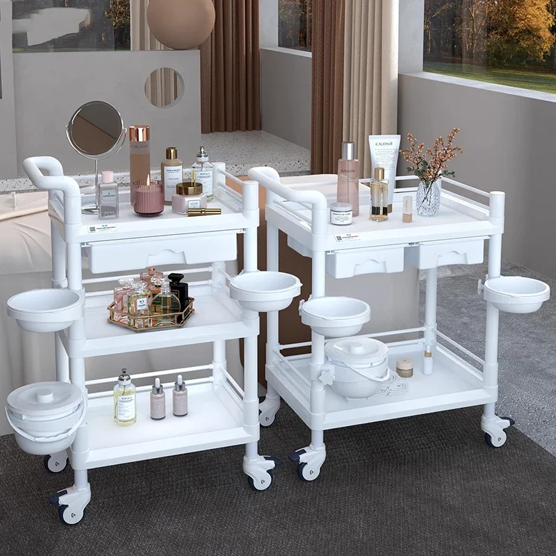 Cream Style Space Saving Portable Trolley Simple Salon Trolley Aesthetic Carrito Auxiliar Para Salón De Belleza Salon Furniture