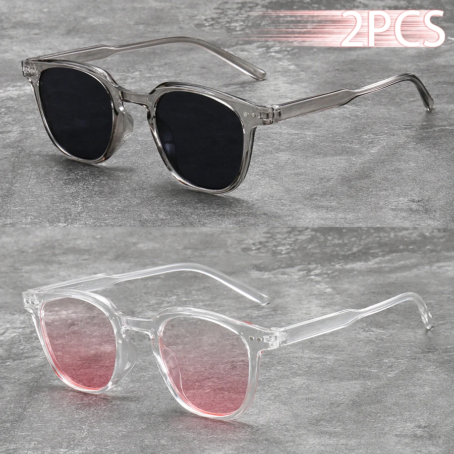 2 Stück Modische Kleine Runde Unisex-Sonnenbrille für Damen und Herren mit Farbverlauf-Rosa Gläsern und Klassischer Metalldekoration