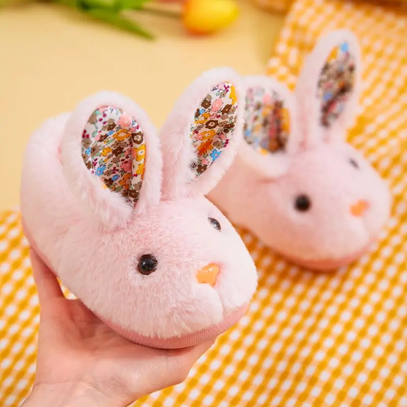 Kawaii Babi Rabbit Slippers Children Cute Animal Kids Indoor House Plush Slippers Winter Warm Fuzzy Bunny Shoes