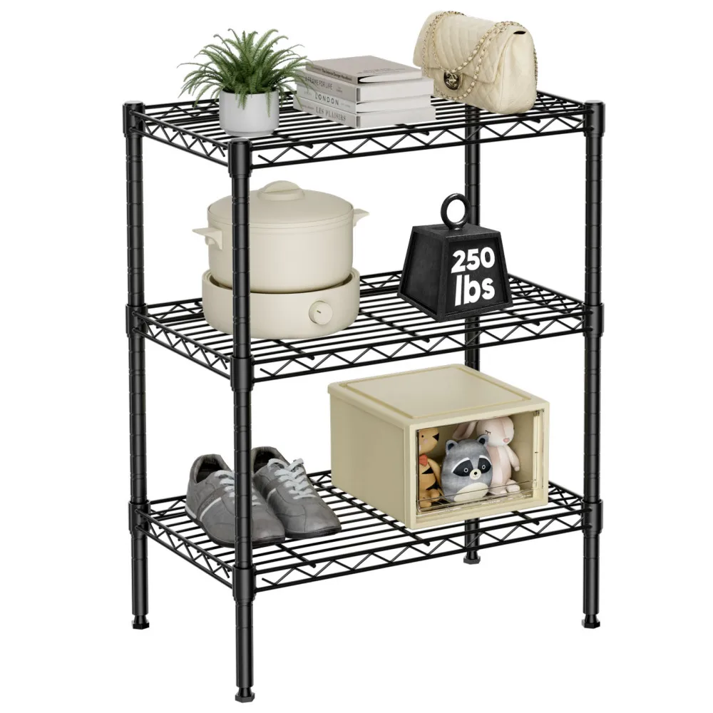 

Storage Shelving Unit, Adjustable Metal Wire Racks Heavy Duty Standing Shelf Organizer for Kitchen,Bathroom, Laundry,3-Tier