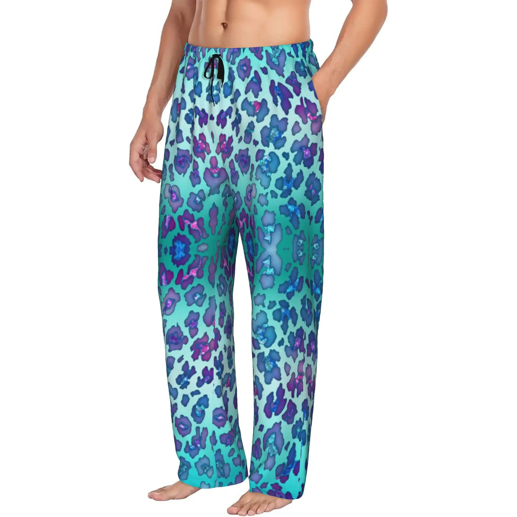 Custom Printed Men's Leopard Print Colorful Pajama Pants  Sleepwear Sleep Lounge Bottoms with Pockets