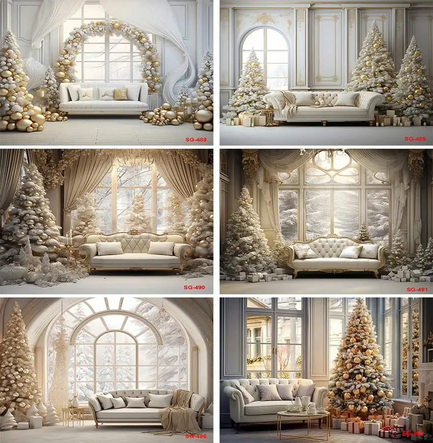 Sofa dalam ruangan, untuk Fotografi Latar Belakang musim dingin pohon Natal Vintage jendela dalam ruangan anak-anak keluarga pesta potret dekorasi latar belakang